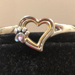Silver Gold Tone Heart Bangle Braclet with Dog Paw